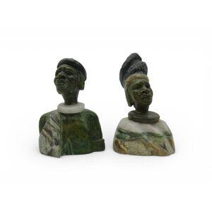 Small Stone Bust Set Colourful Hand Carved in South Africa